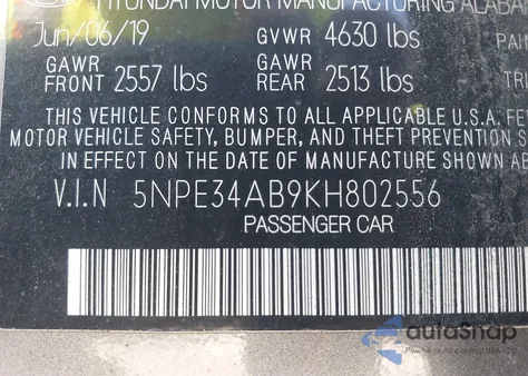2019 Hyundai Sonata Limited 2.0T from USA, damaged, VIN 5NPE34AB9KH802556